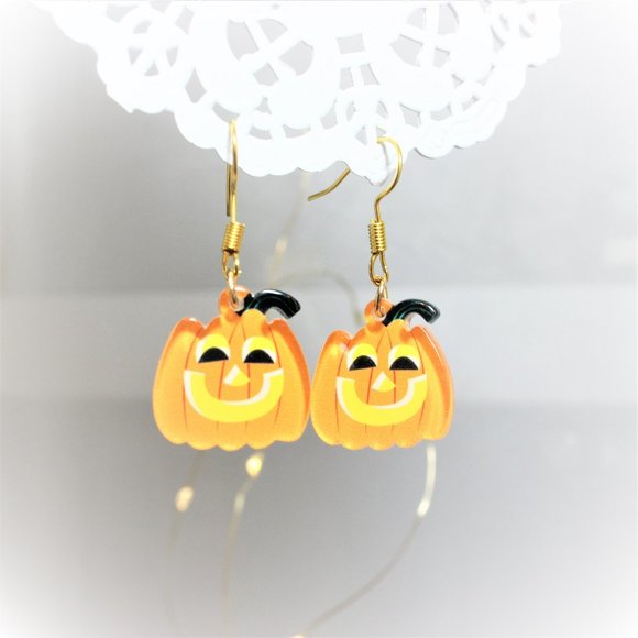 🎃🎃 Miniature October Fall Time Happy Pumpkin J O Lantern Halloween Earrings🎃 - Picture 1 of 6